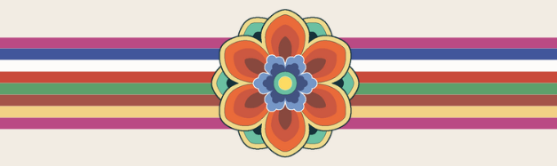 Decorative Korean Dancheong pattern featuring traditional red, blue, green, and gold geometric designs